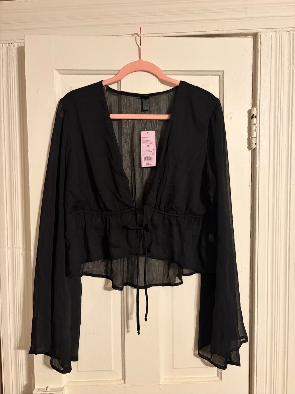 wild fable Black Sheer Tie-Front Blouse